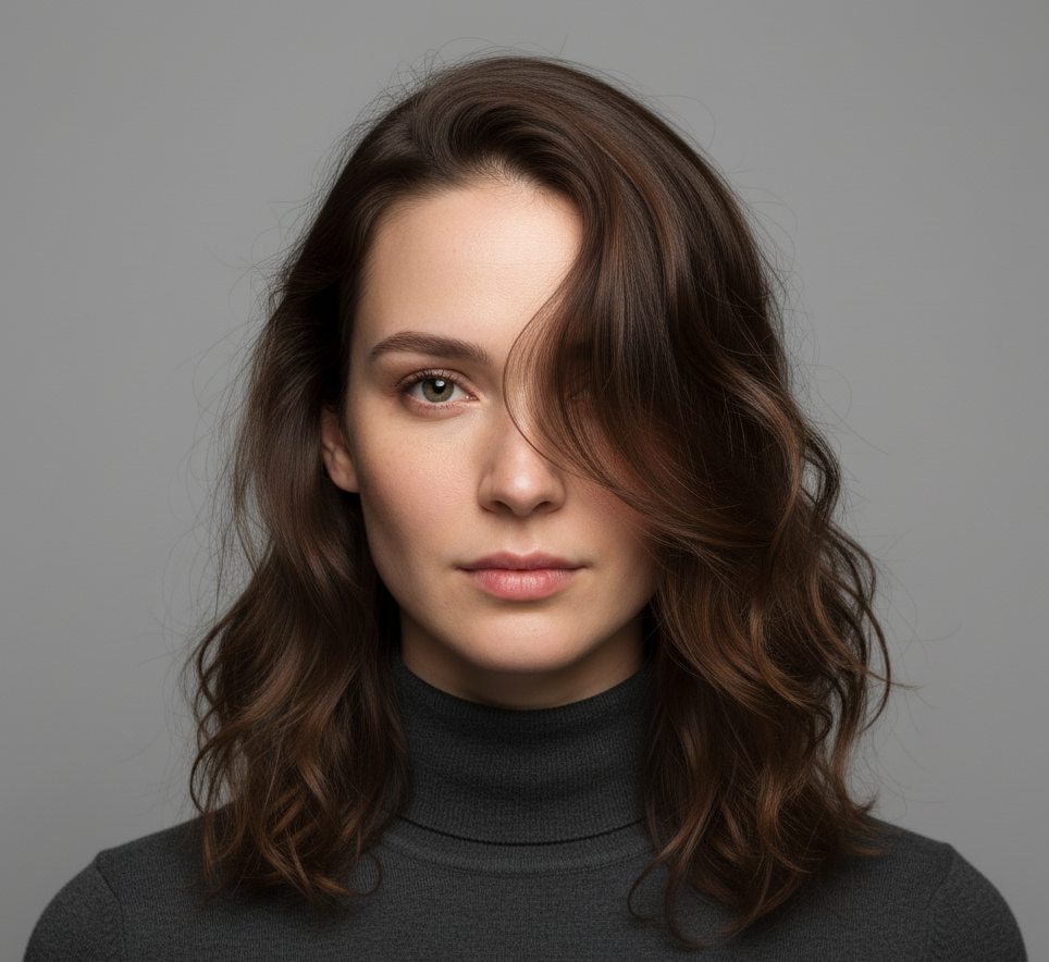 NG: 髪で片目が隠れている