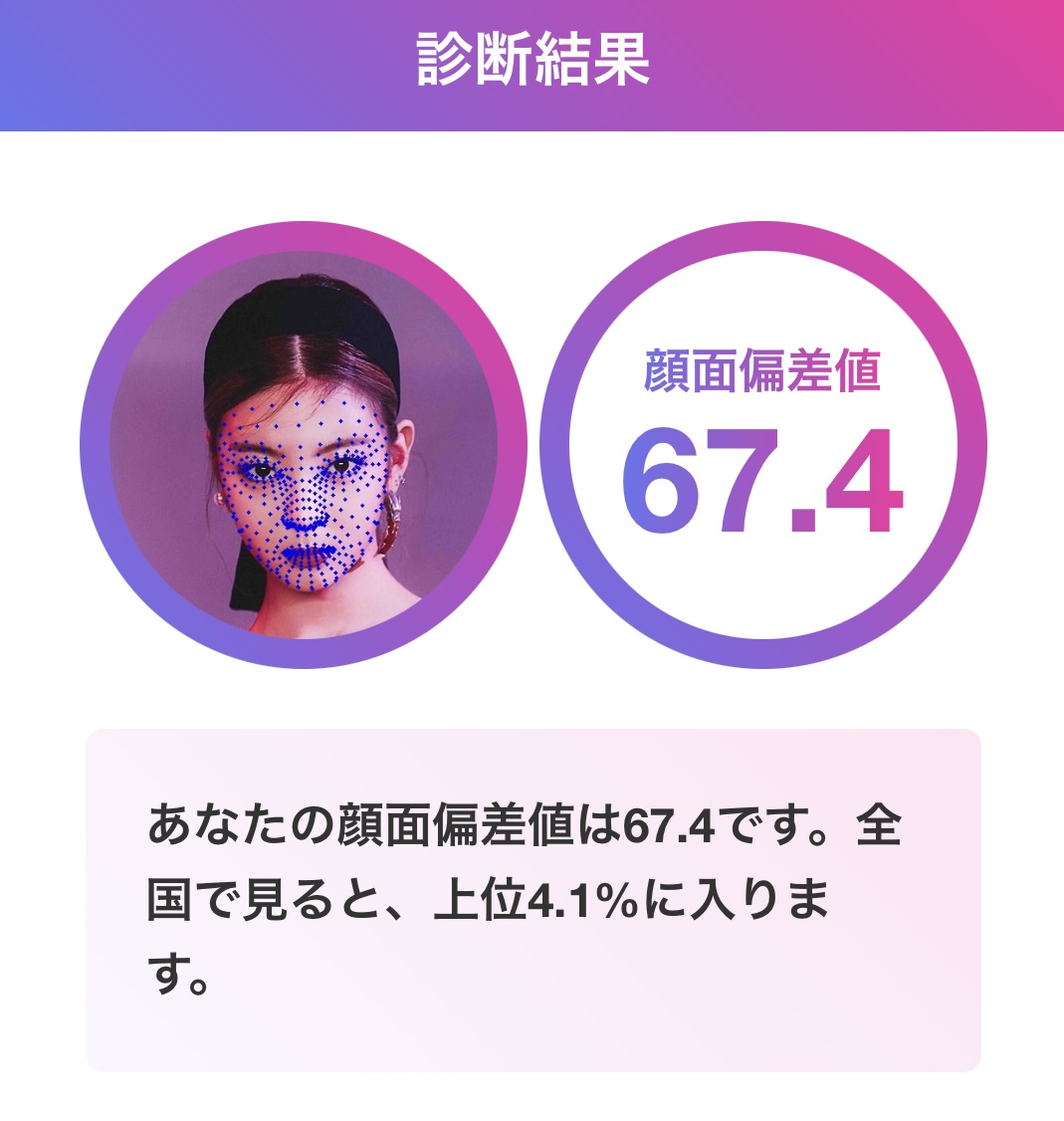 リア 顔面偏差値67.4