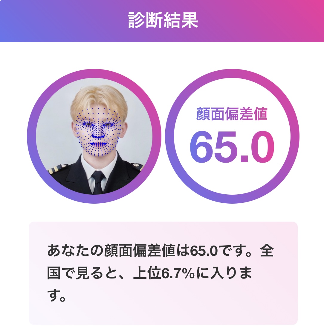 ウジ 顔面偏差値65.0