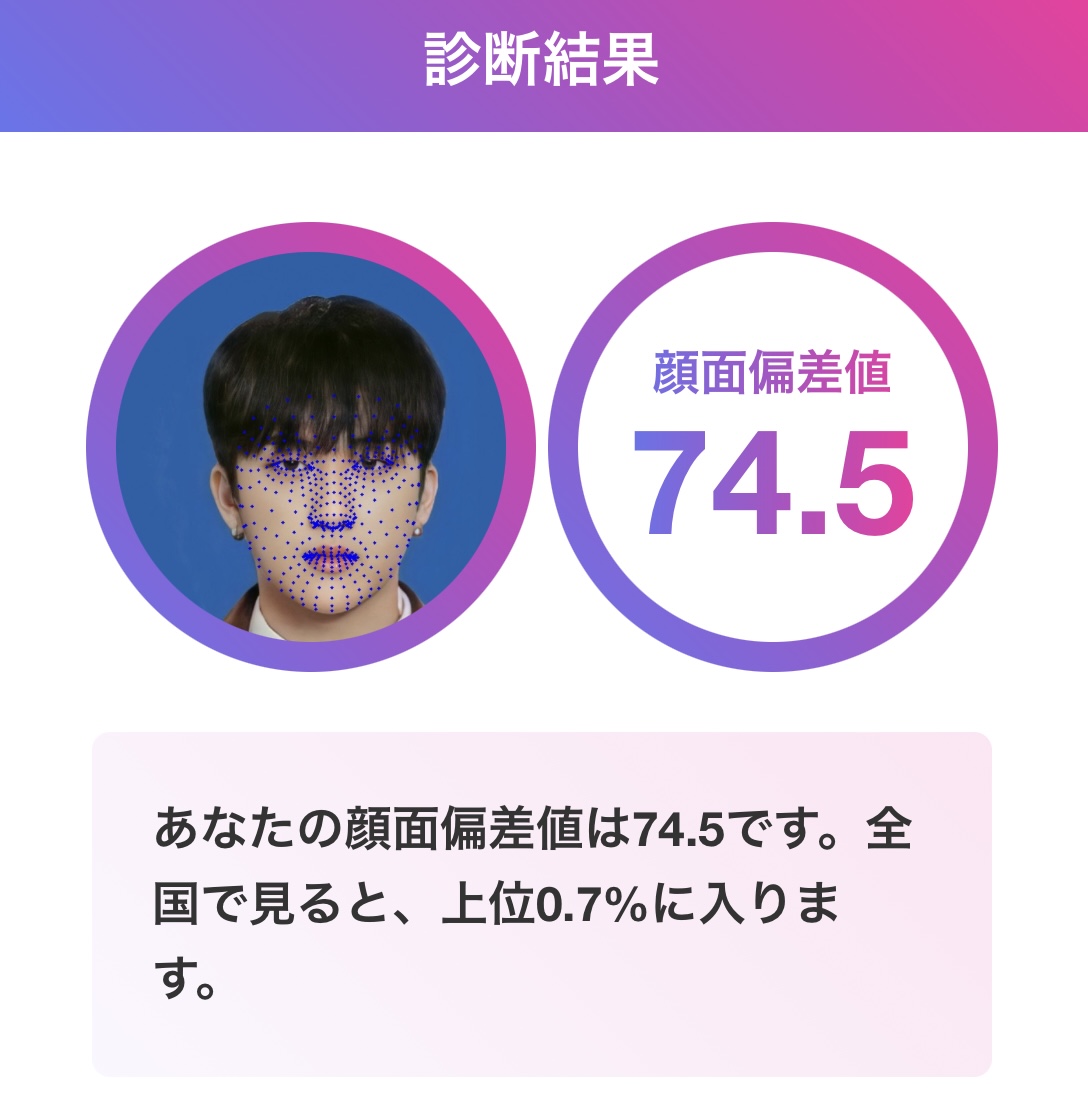 チャンビン 顔面偏差値74.5