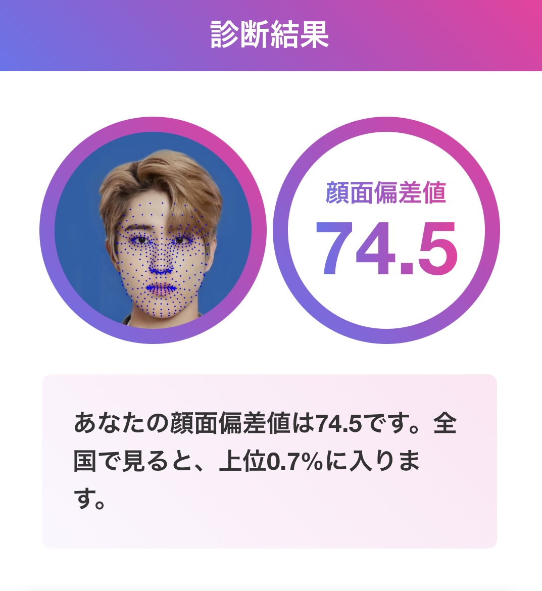 ハン 顔面偏差値74.5